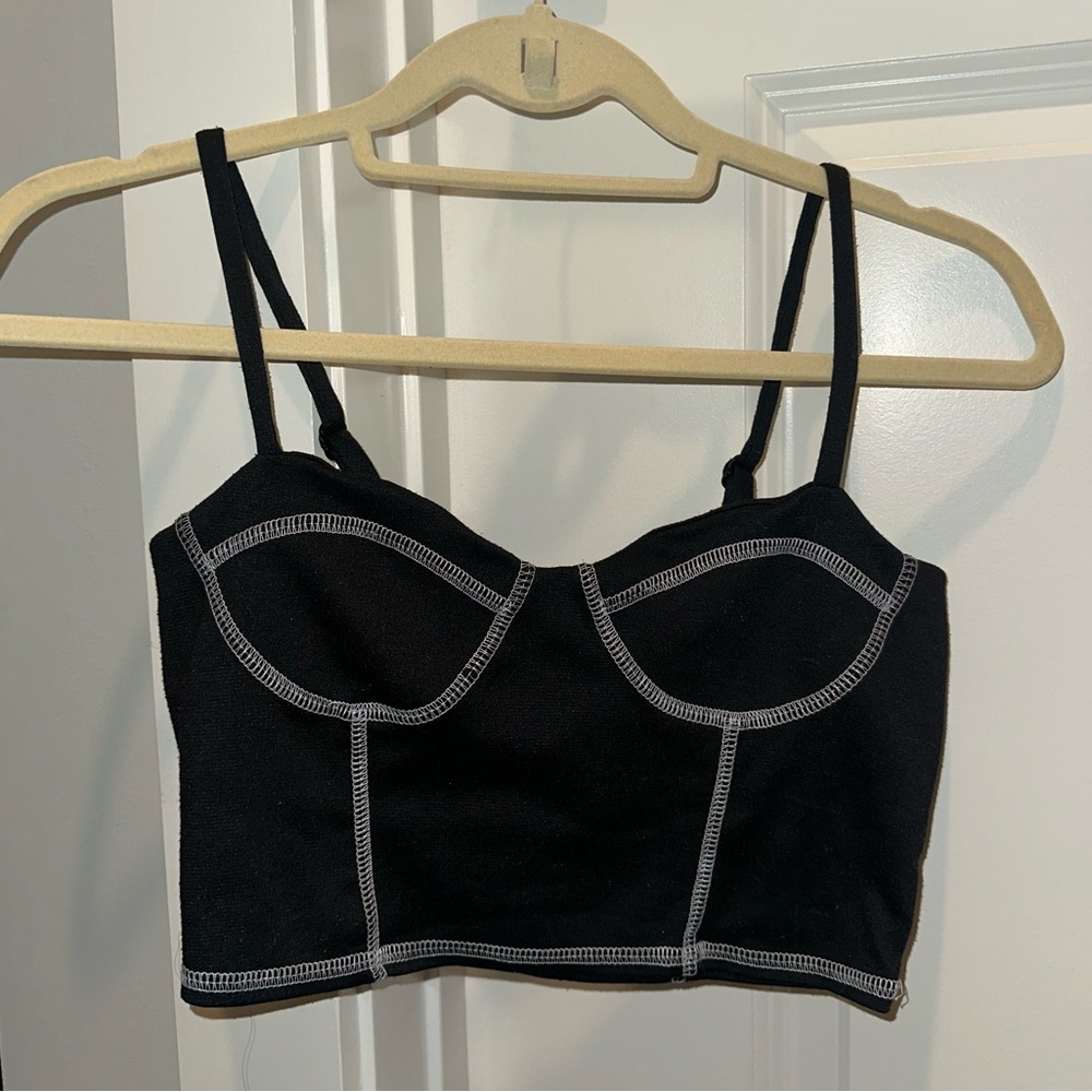 Forever 21 Black Crop Top with White Stitching